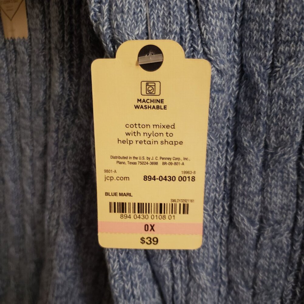 St. John's Bay Women's Light Blue V-neck Cable Knit Sweater Ladies 0X New NWT - Picture 6 of 6